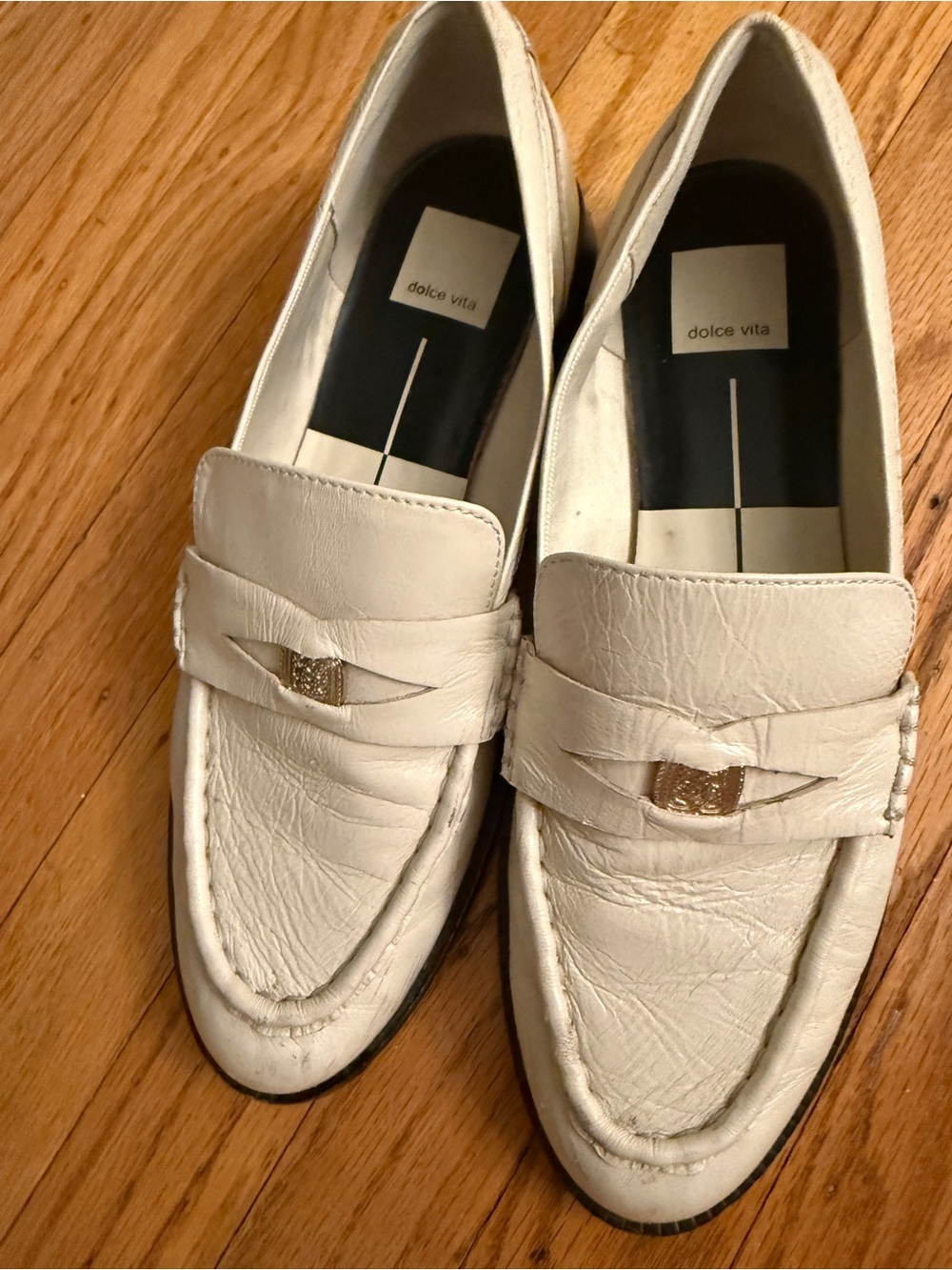 Dolce Vita Cream Leather Penny Loafers with Gold Accent - Picture 4 of 4